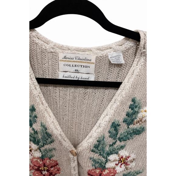 Vintage Marisa Christina XL Floral Knit Vest Cottagecore Boho Grandma Core - Picture 2 of 6